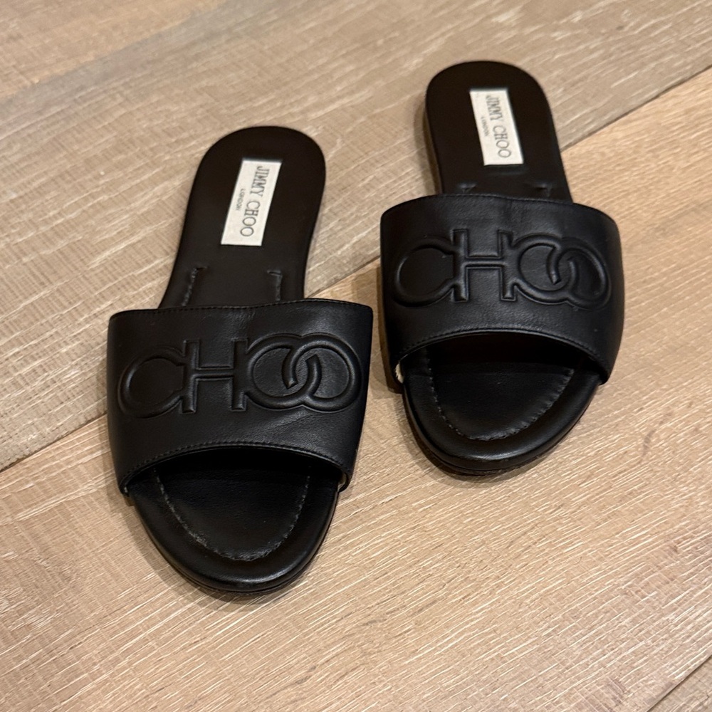 Jimmy Choo Black Leather Slide Sandals